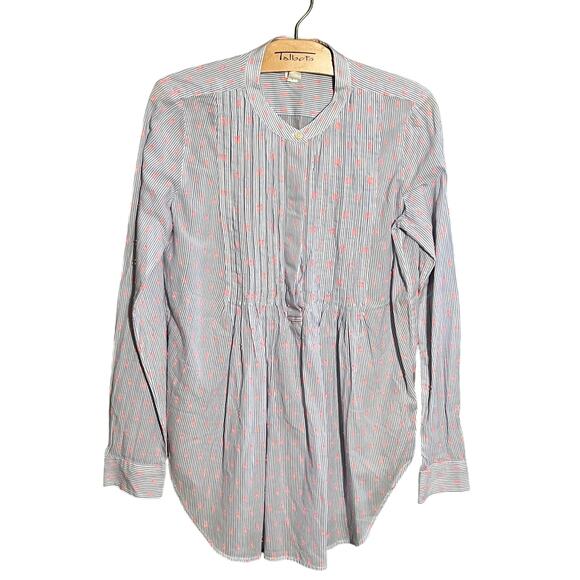 GAP Maternity Blue Striped Coral Dot Henley Top Size XS - Picture 2 of 7